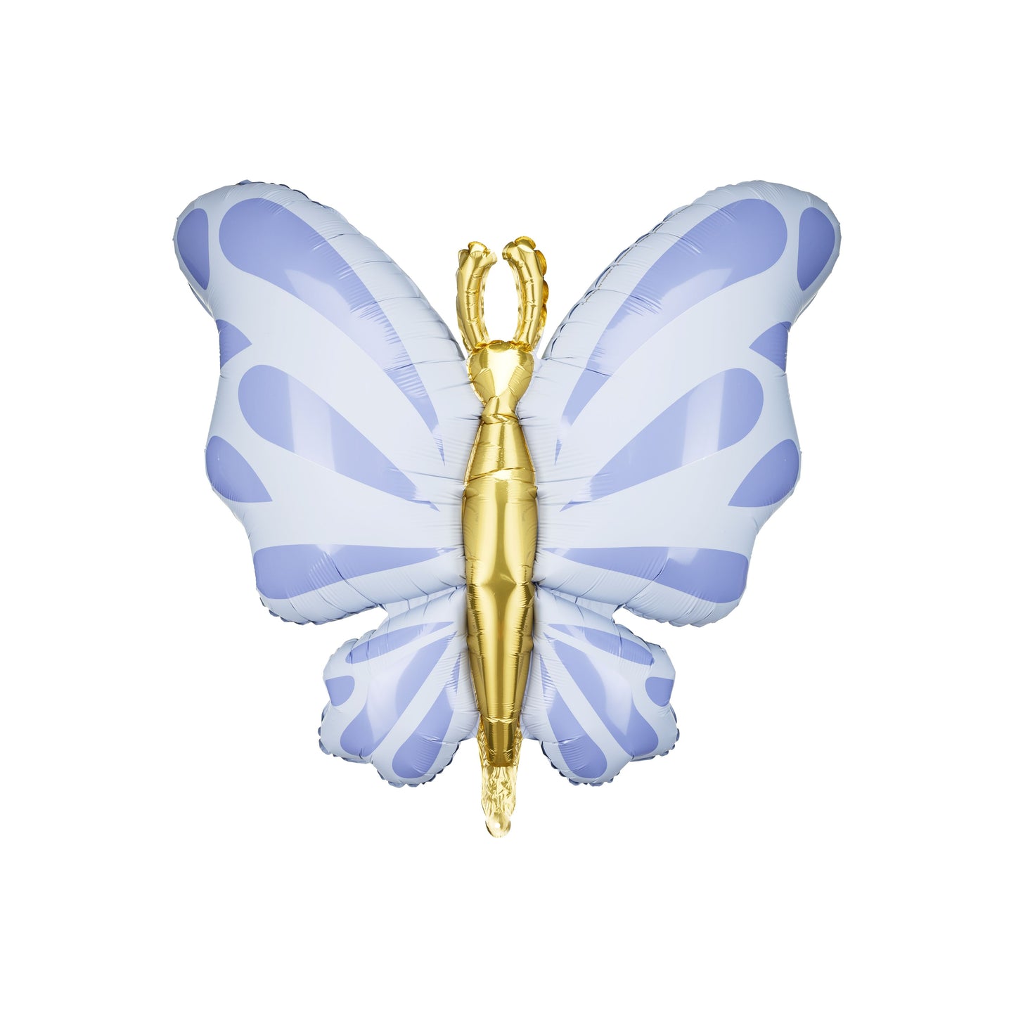 Butterfly-shaped balloon with a gold body on a white background