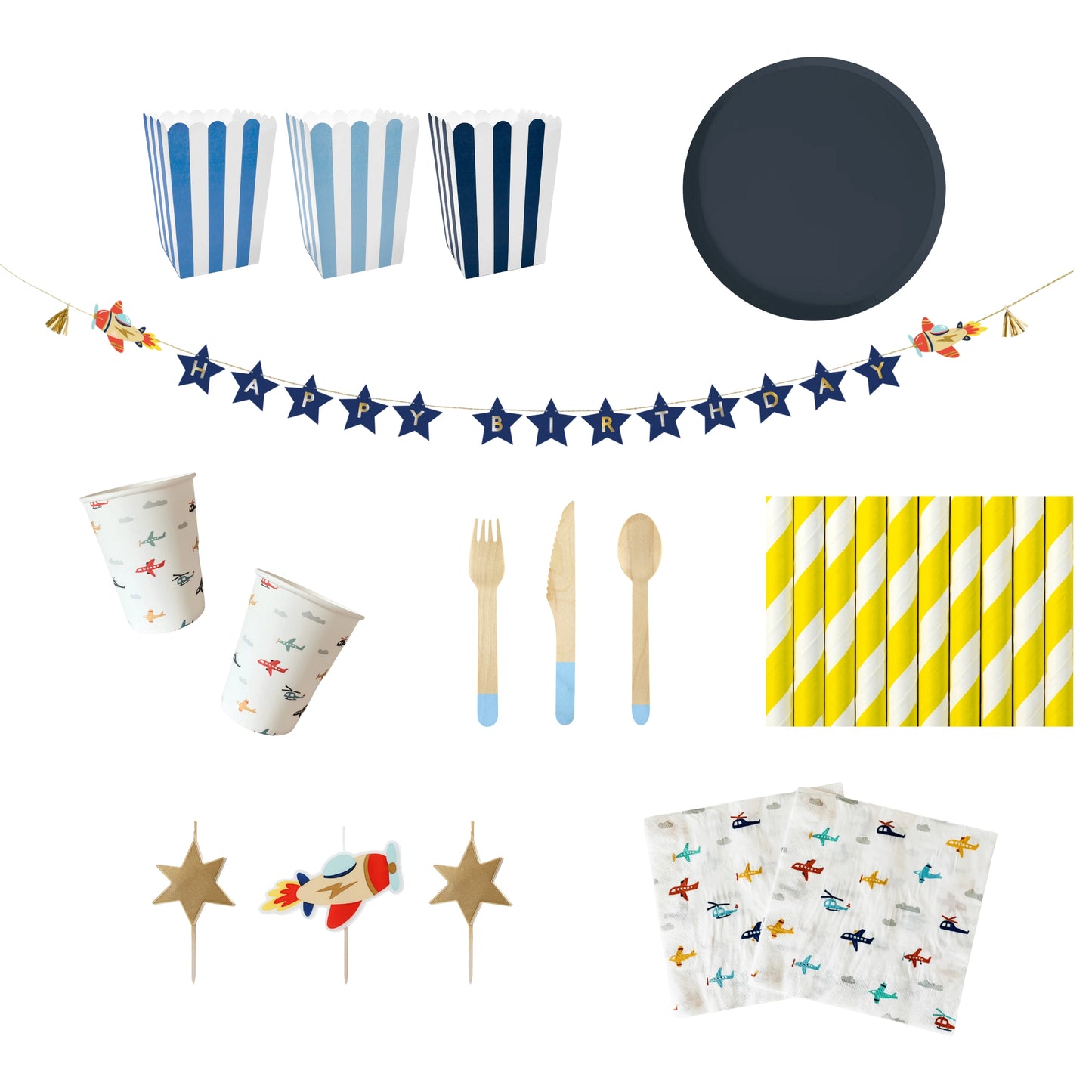 Small Little Aviator Party Set, tableware, garland