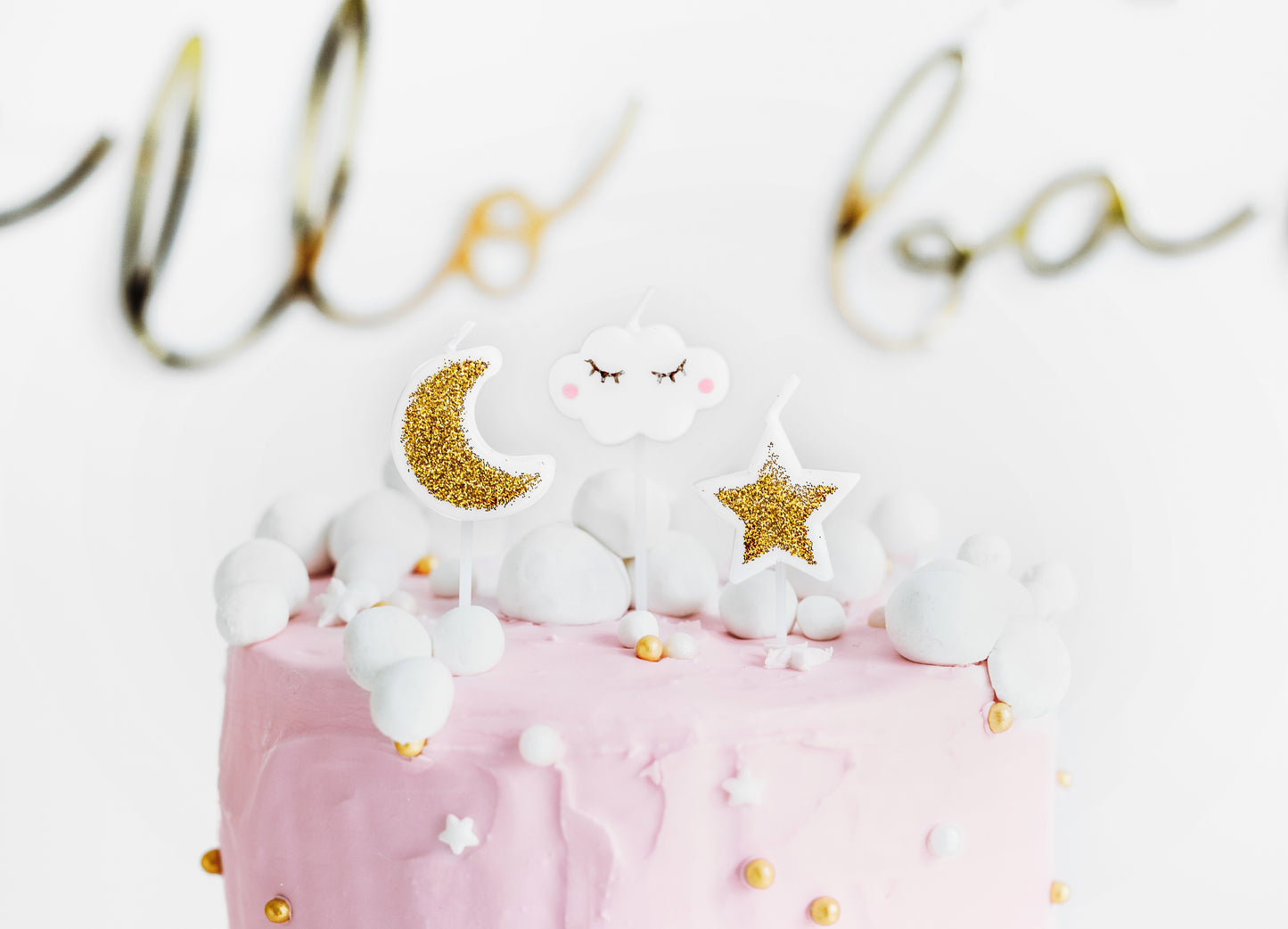 Birthday candle set with stars, moon, and clouds – sweet cake topper for baby celebration