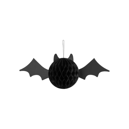 Black honeycomb ball with bat wings on a white background