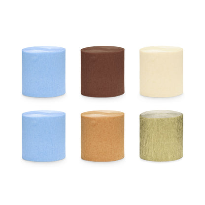 Blue & Brown Crepe Paper Streamers Set - 6 pcs