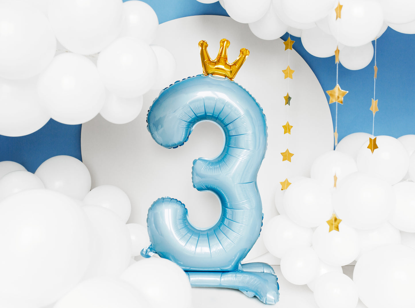 Blue standing foil balloon number 2 with crown