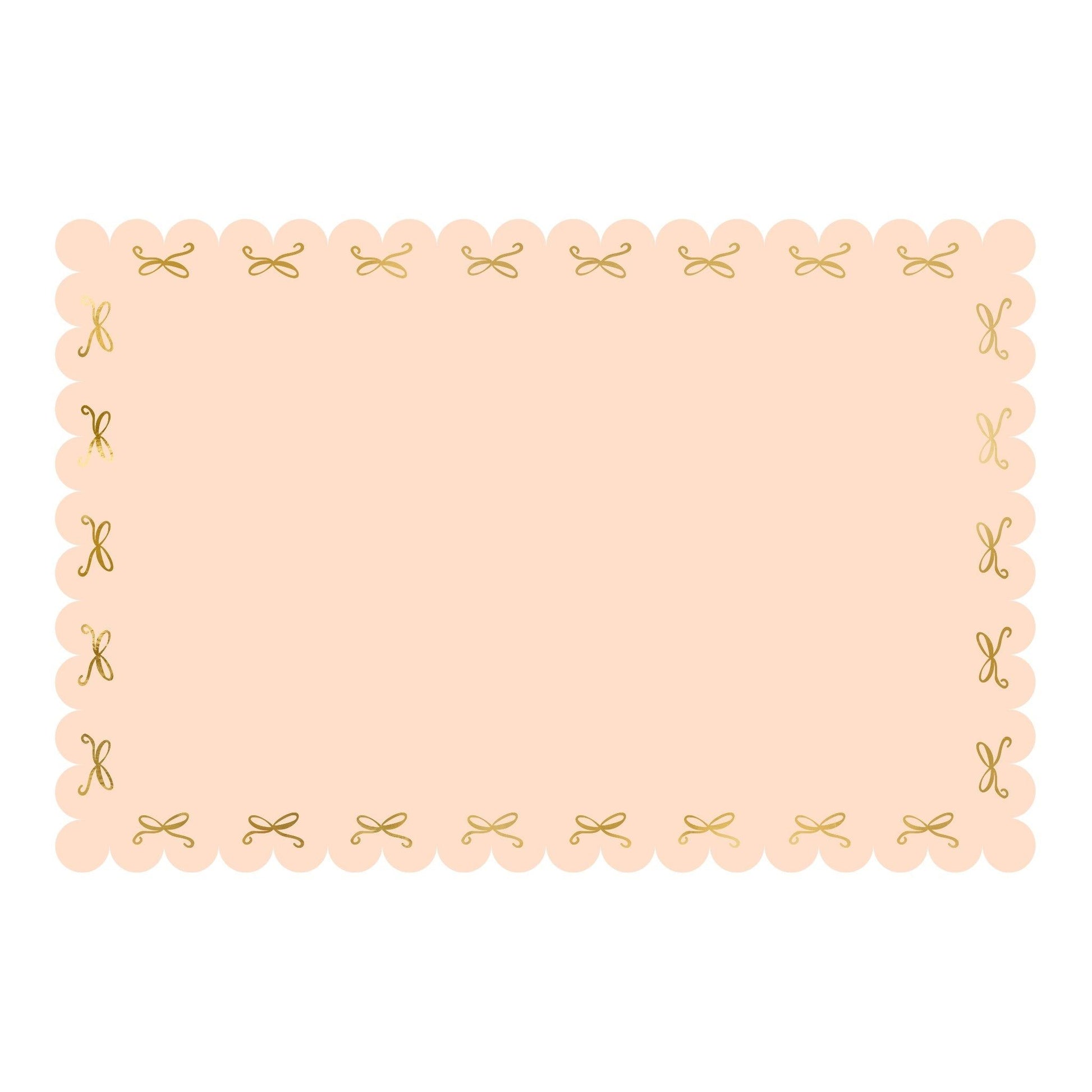 Beige placemat with decorative gold border on a white background