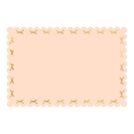 Beige placemat with decorative gold border on a white background