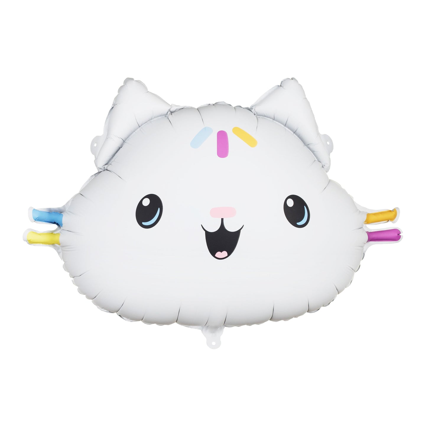 White cloud-shaped balloon with colorful accents on a white background