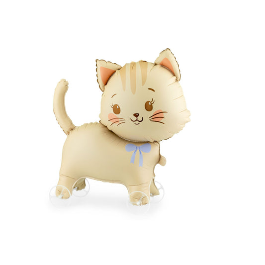 Cat-shaped balloon with a bow tie on a white background