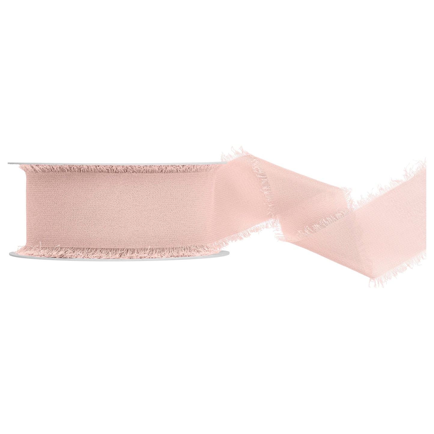 Light Pink ribbon with frayed edges on a white background