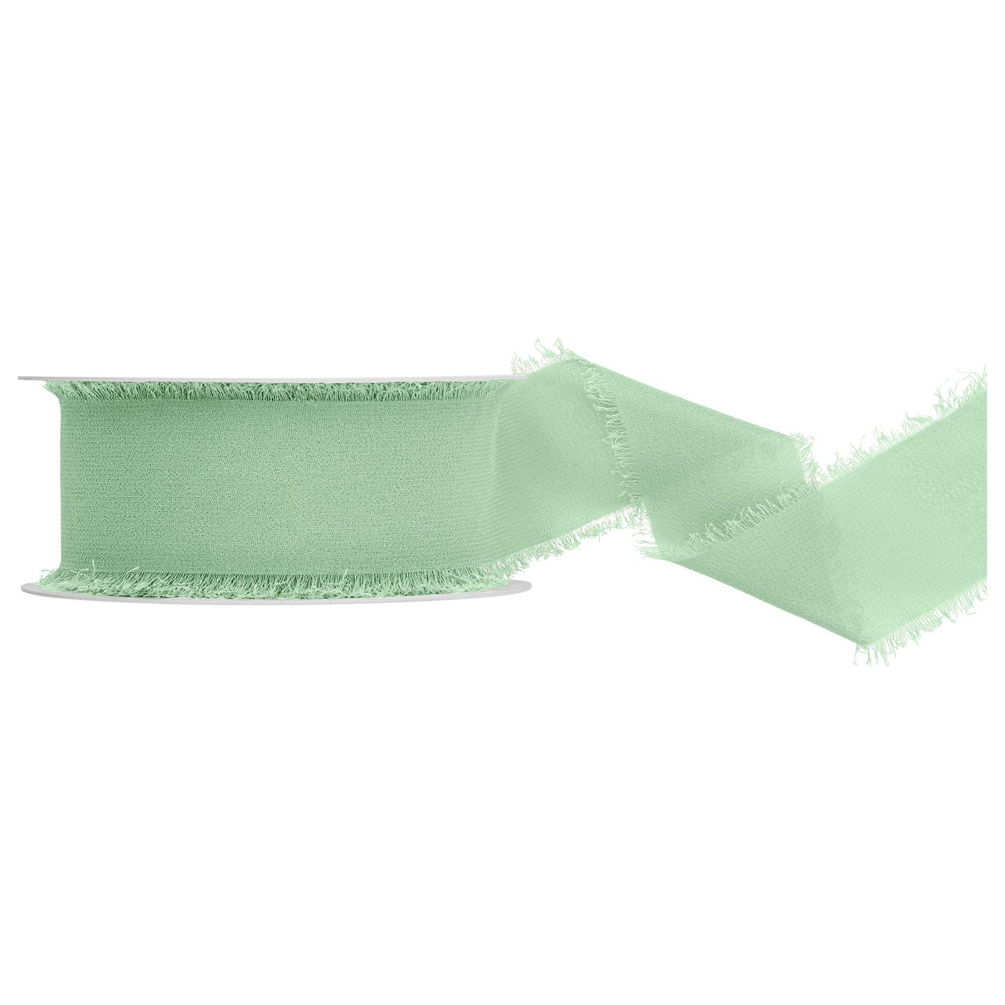 Sage ribbon with frayed edges on a white background