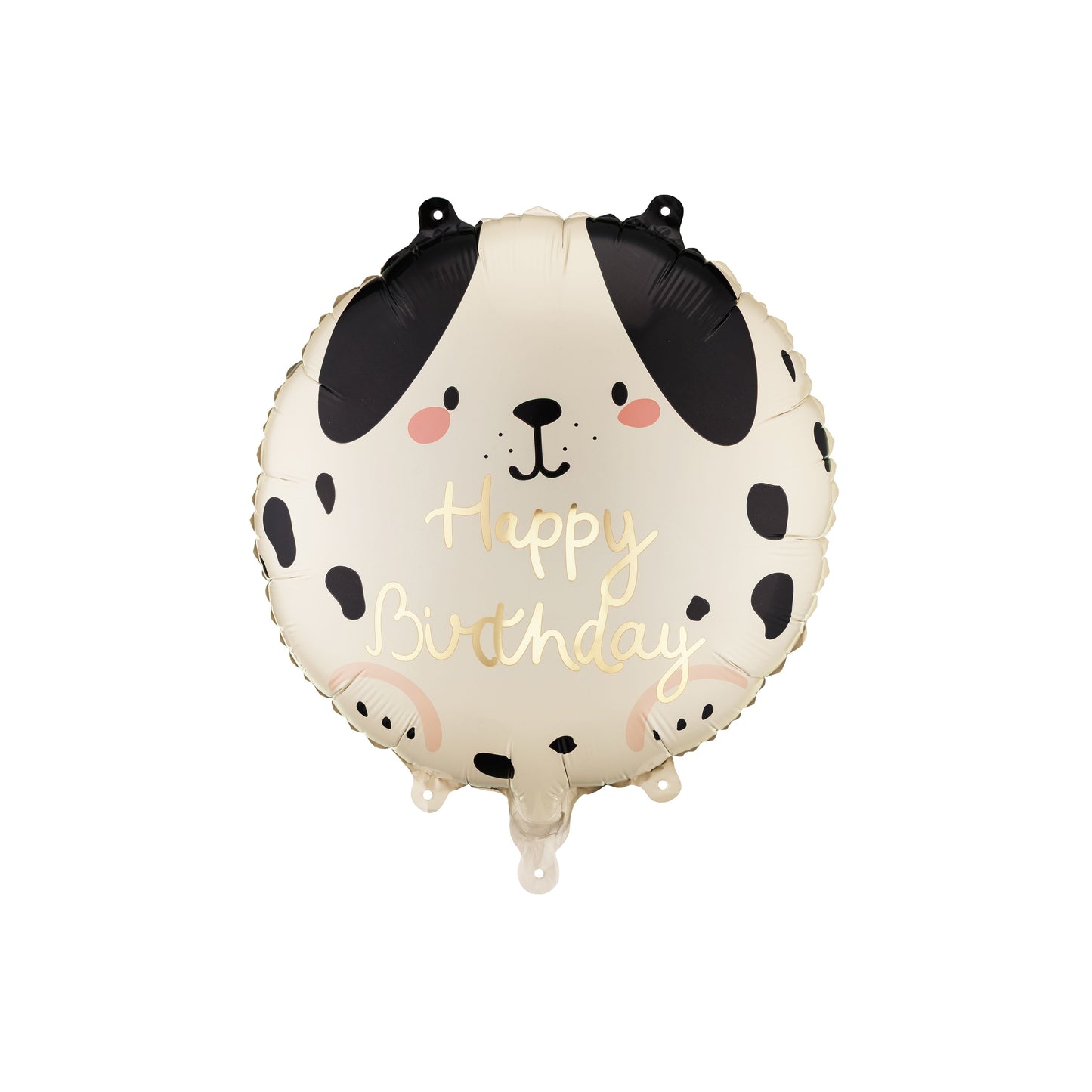 Dog-shaped birthday balloon with 'Happy Birthday' text on a white background
