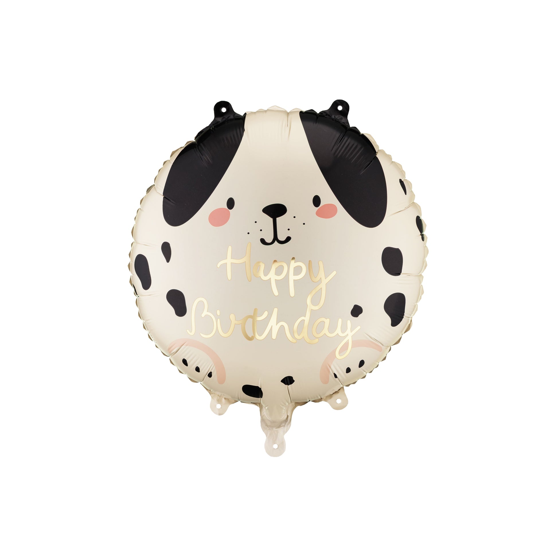 Dog-shaped birthday balloon with 'Happy Birthday' text on a white background