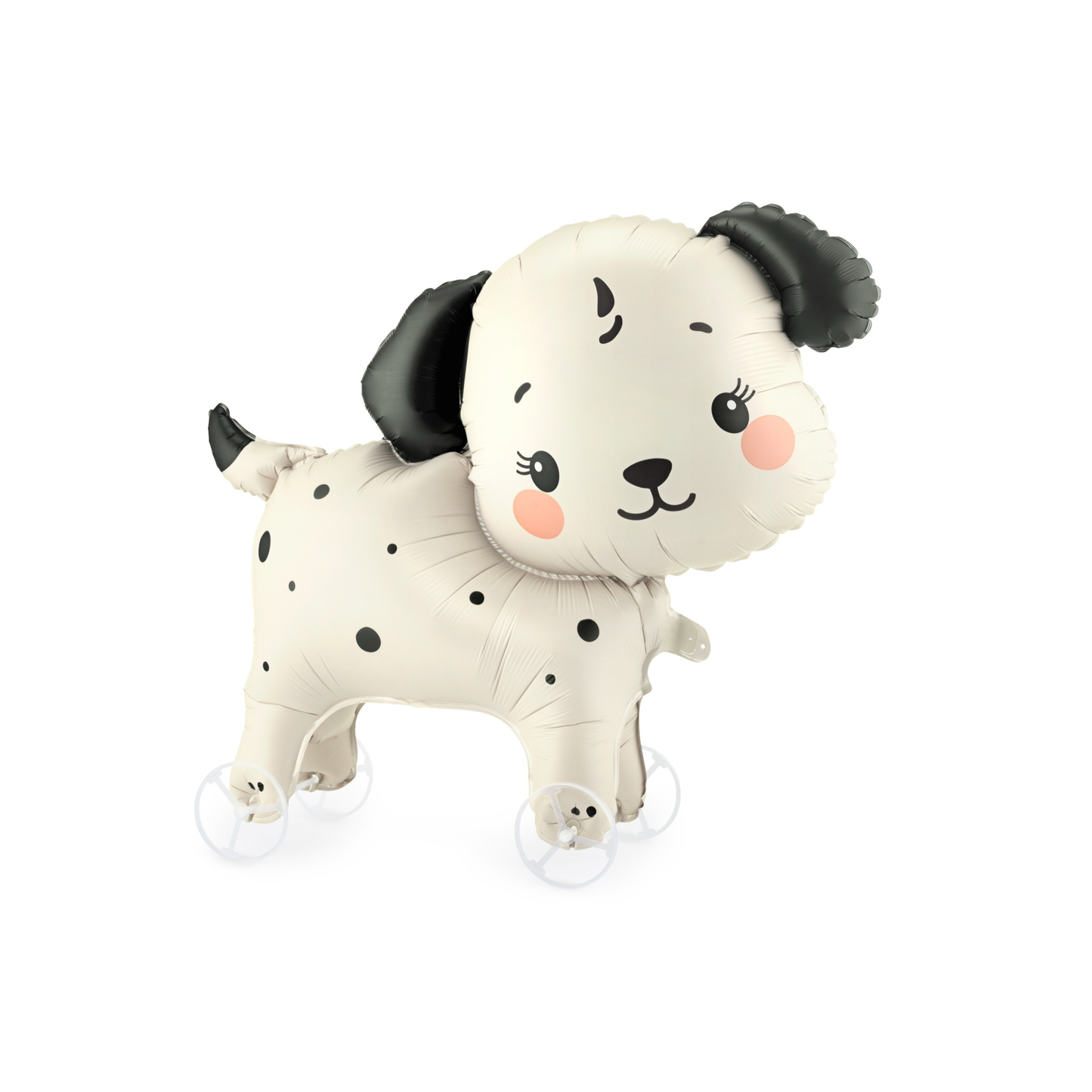 Balloon shaped like a dog with black spots on a white background