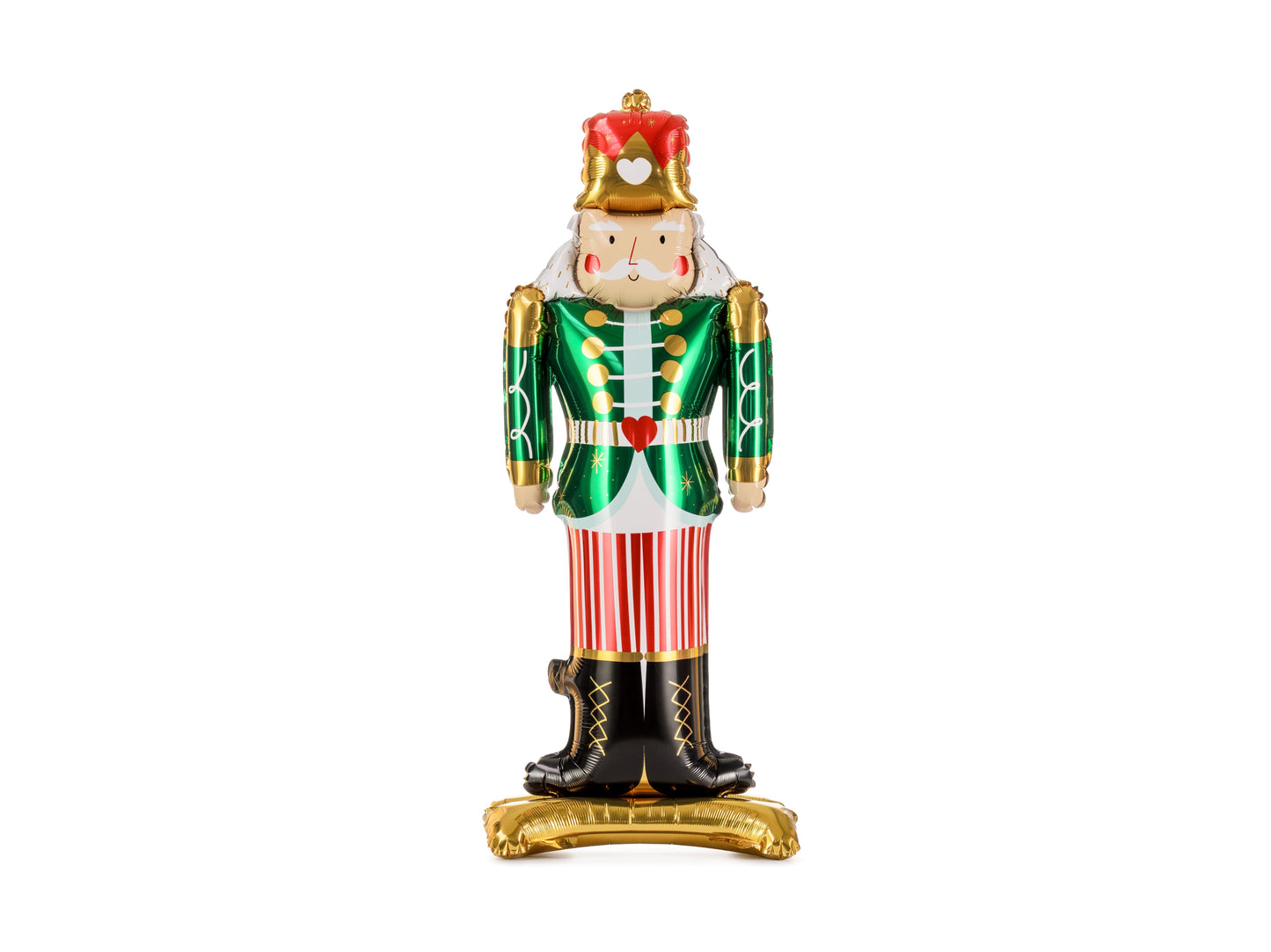 Decorative nutcracker figurine with green uniform and red hat on a white background