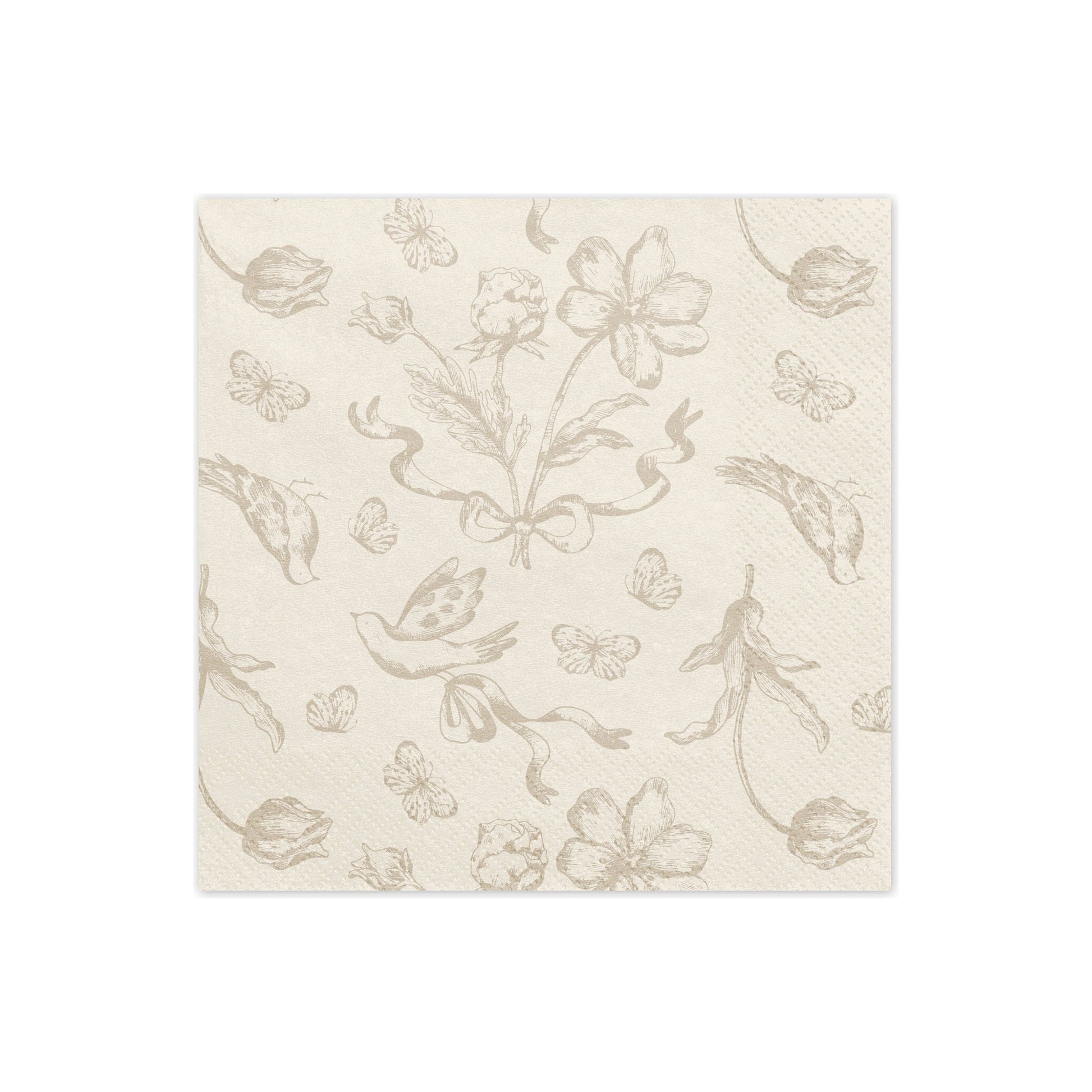 Decorative napkins with floral and butterfly pattern on a white background