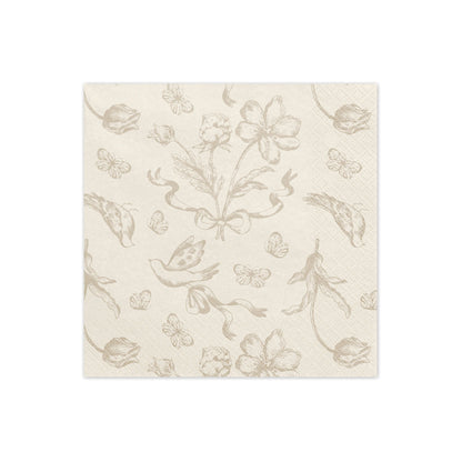 Decorative napkins with floral and butterfly pattern on a white background