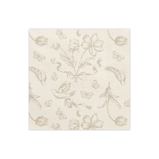 Decorative napkins with floral and butterfly pattern on a white background