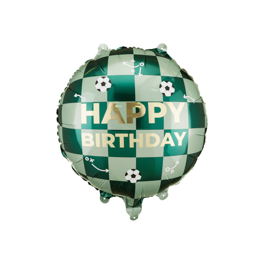 Green checkered balloon with 'Happy Birthday' text on a white background