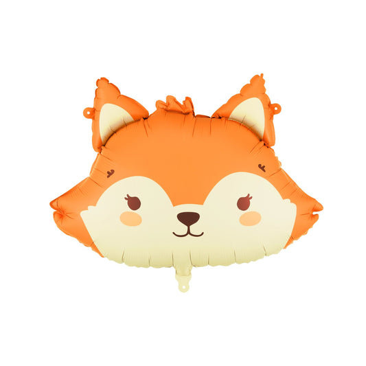 Fox-shaped balloon with orange fur and white face on a white background