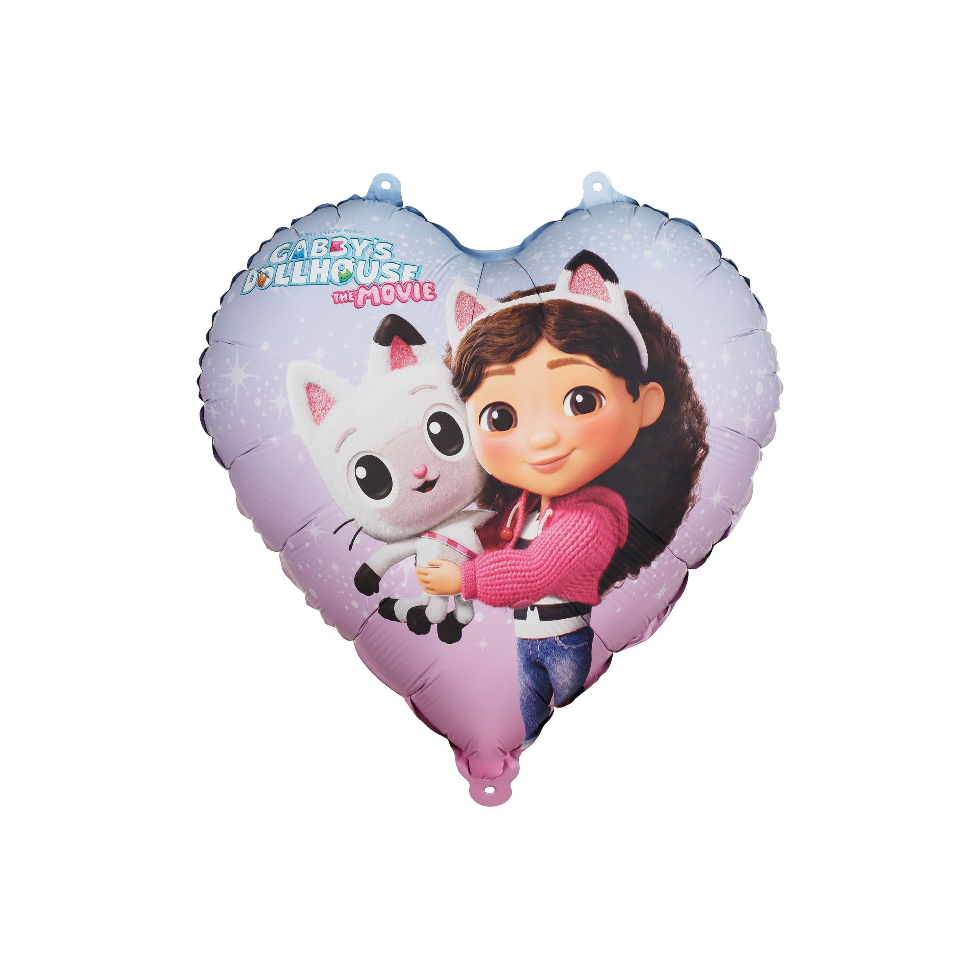 Heart-shaped balloon with a character and a cat on a white background