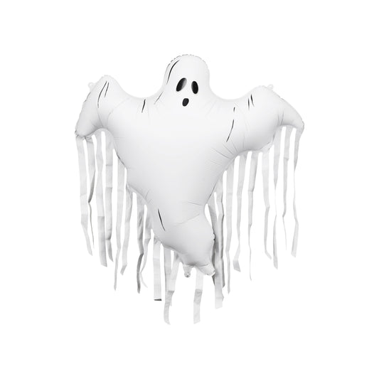 White ghost balloon with string on a white background