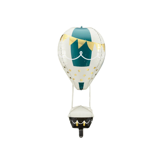 Decorative hot air balloon with a suitcase design on a white background