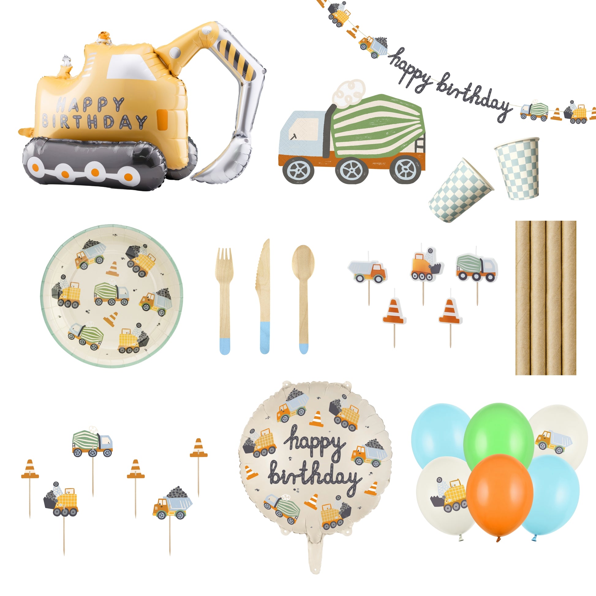 Large Little Builder Party Set with garland, balloons and tableware