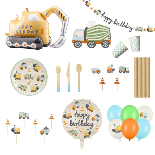 Large Little Builder Party Set with garland, balloons and tableware