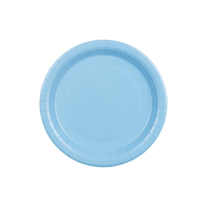 Light blue paper plate on a white background