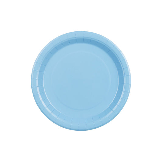 Light blue paper plate on a white background