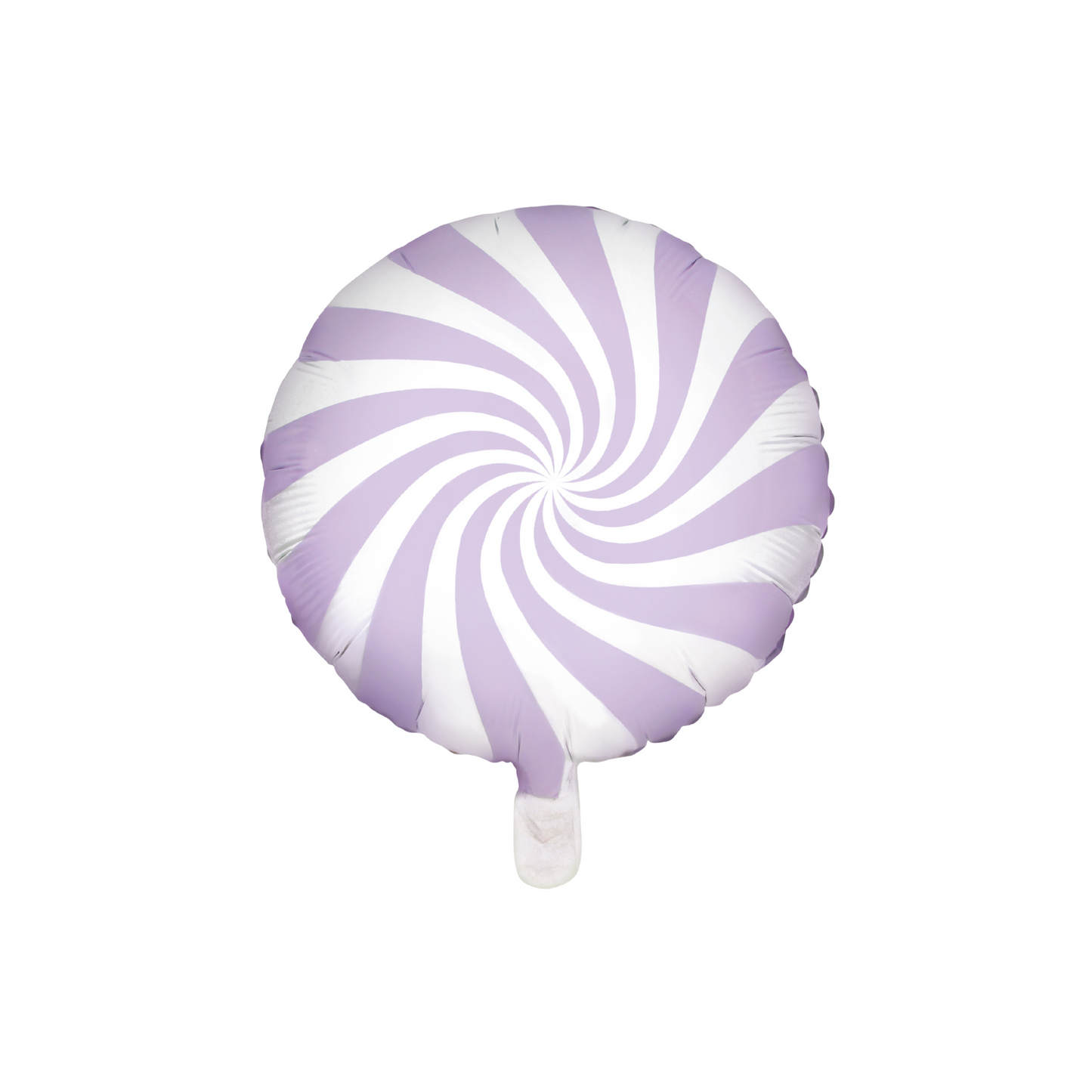Purple and white striped lollipop-shaped balloon on a white background