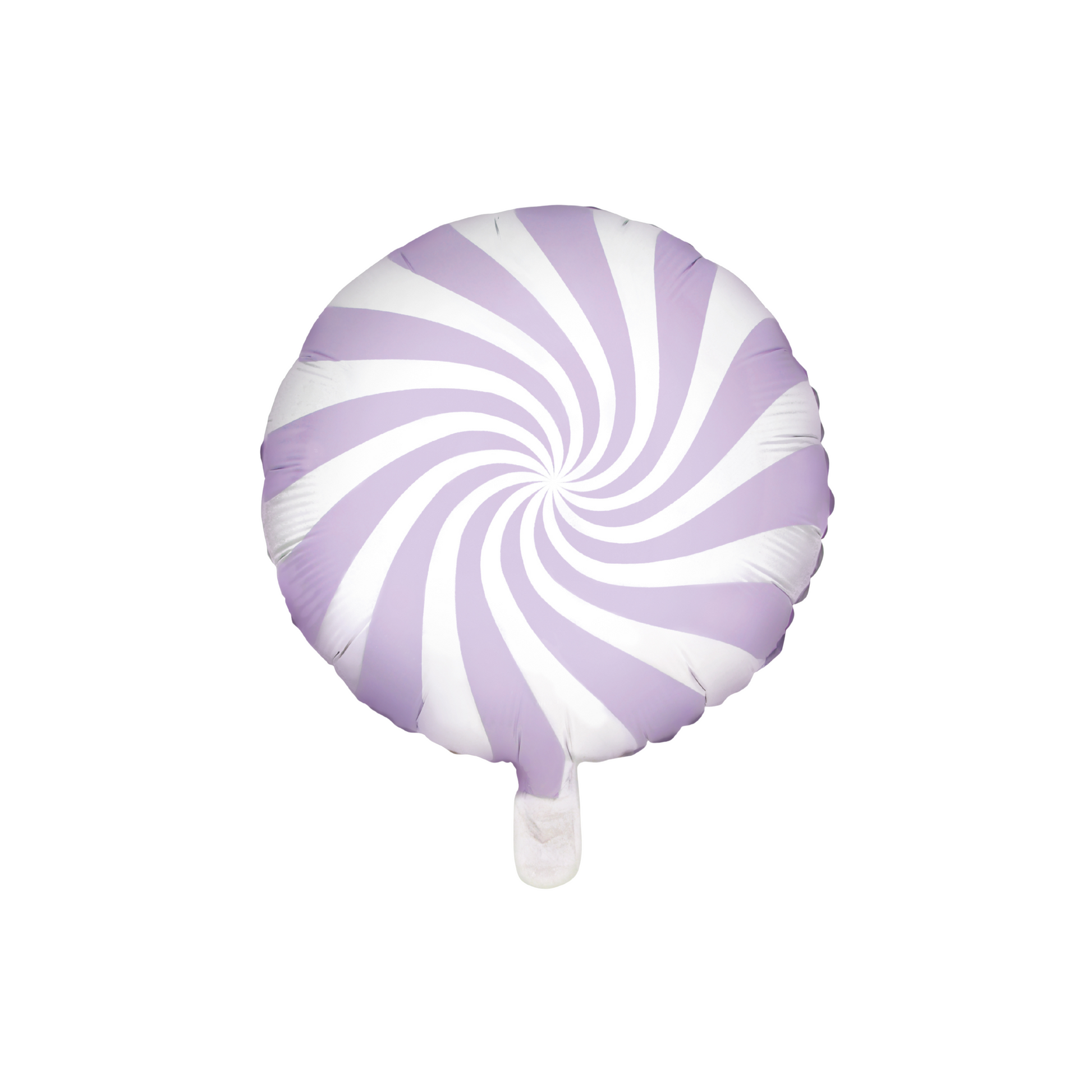Purple and white striped lollipop-shaped balloon on a white background