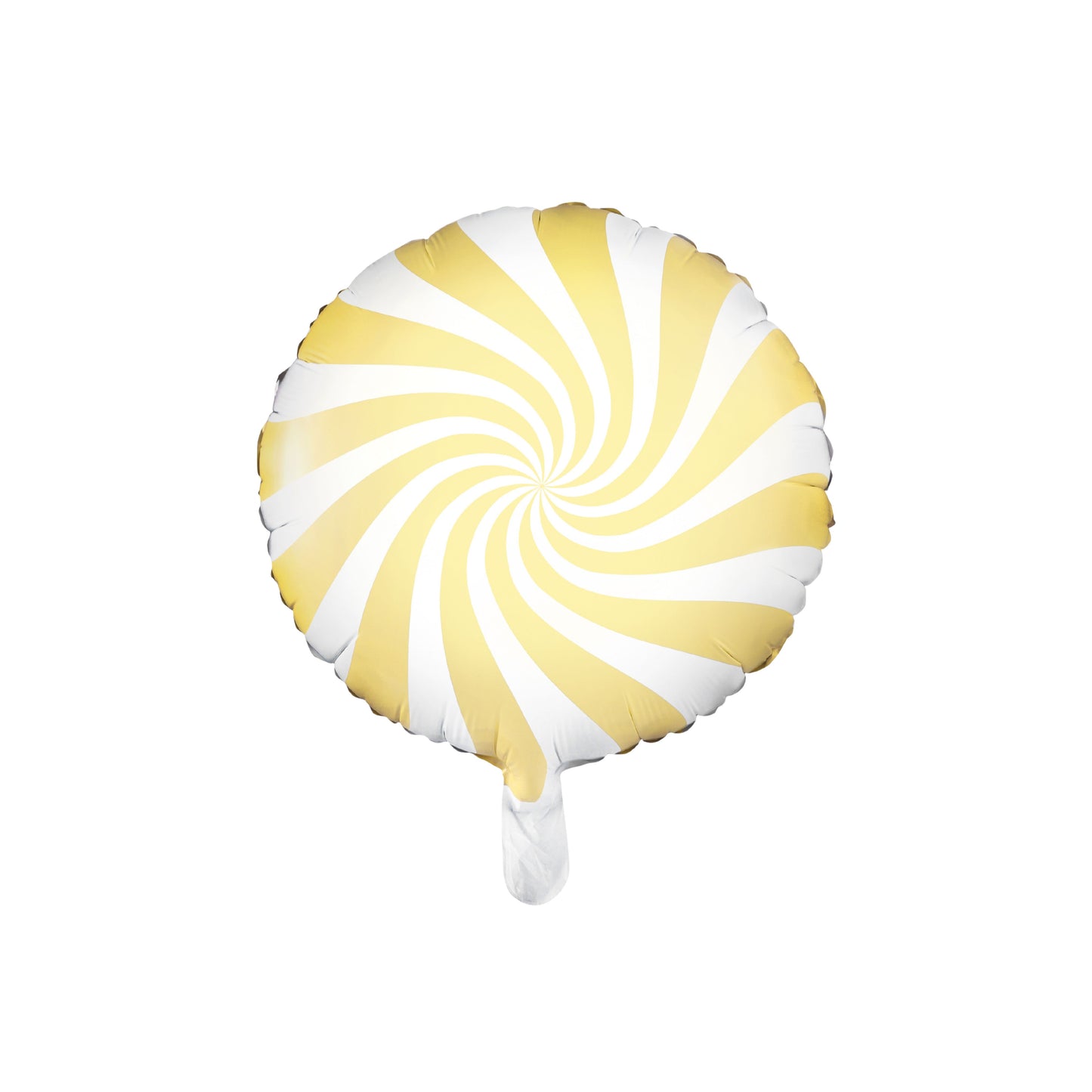 candy balloon with yellow and white spiral pattern on a white background