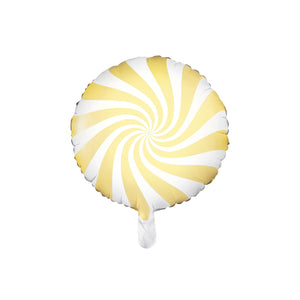 candy balloon with yellow and white spiral pattern on a white background