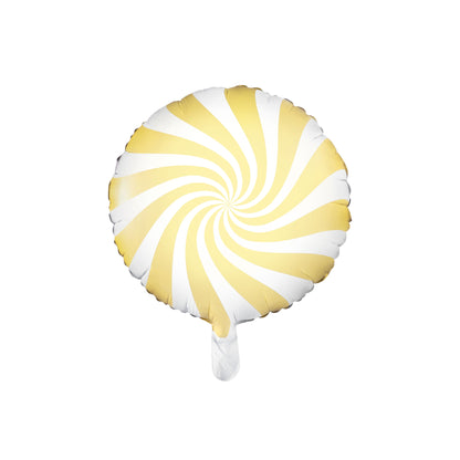 candy balloon with yellow and white spiral pattern on a white background