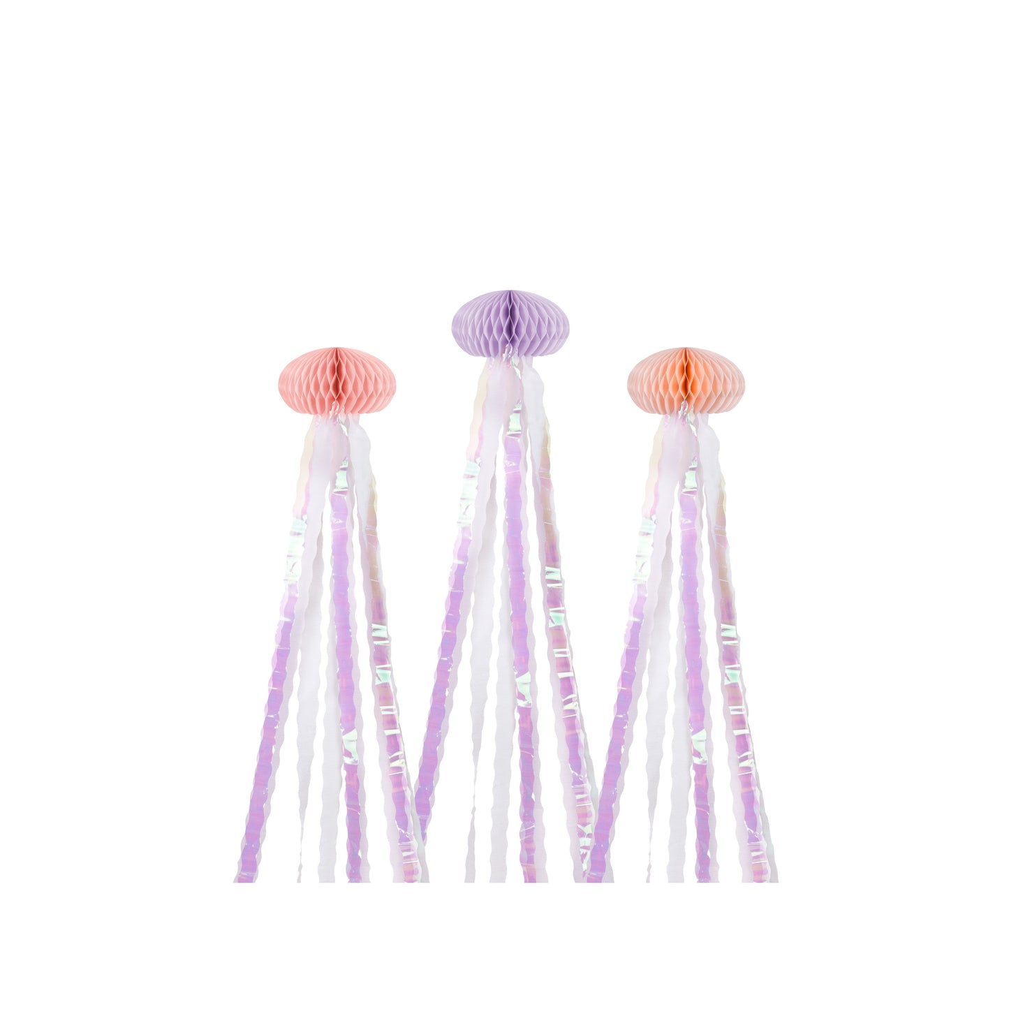 Decorative tassels with pink and purple pom-poms on a white background