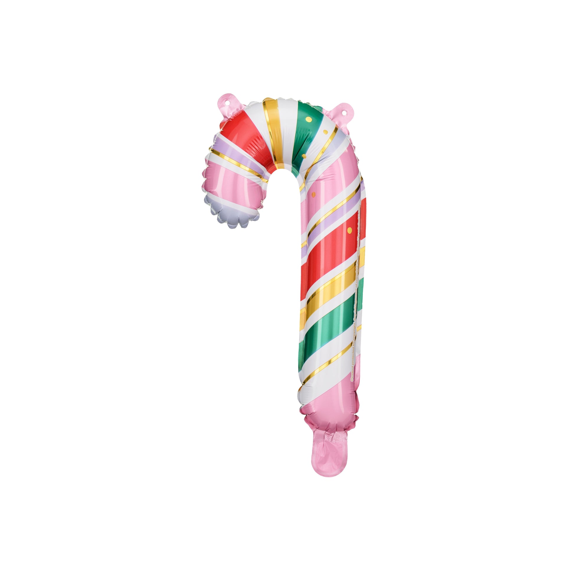 Inflatable candy cane shaped like a balloon on a white background