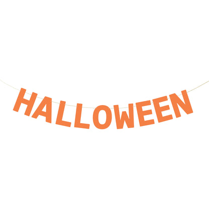 Orange 'HALLOWEEN' banner on a white background