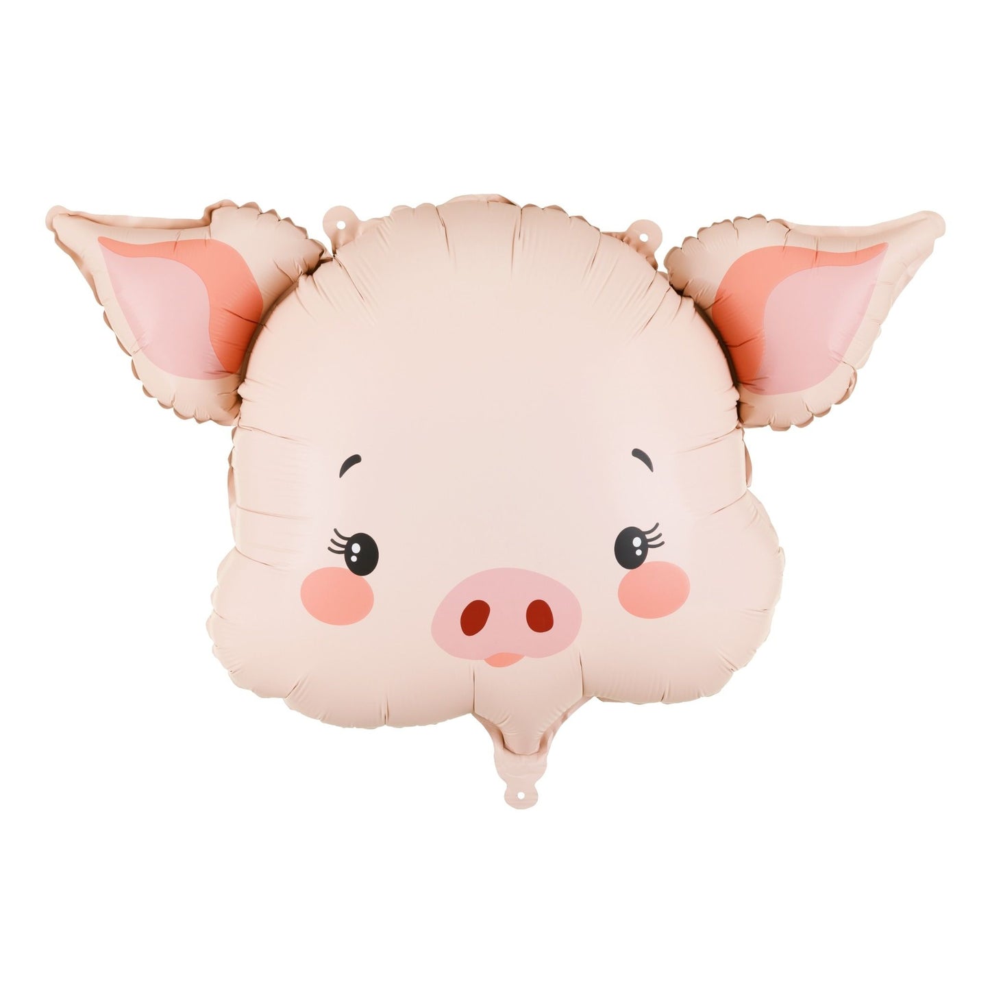 Pig-shaped balloon with a cute face on a white background