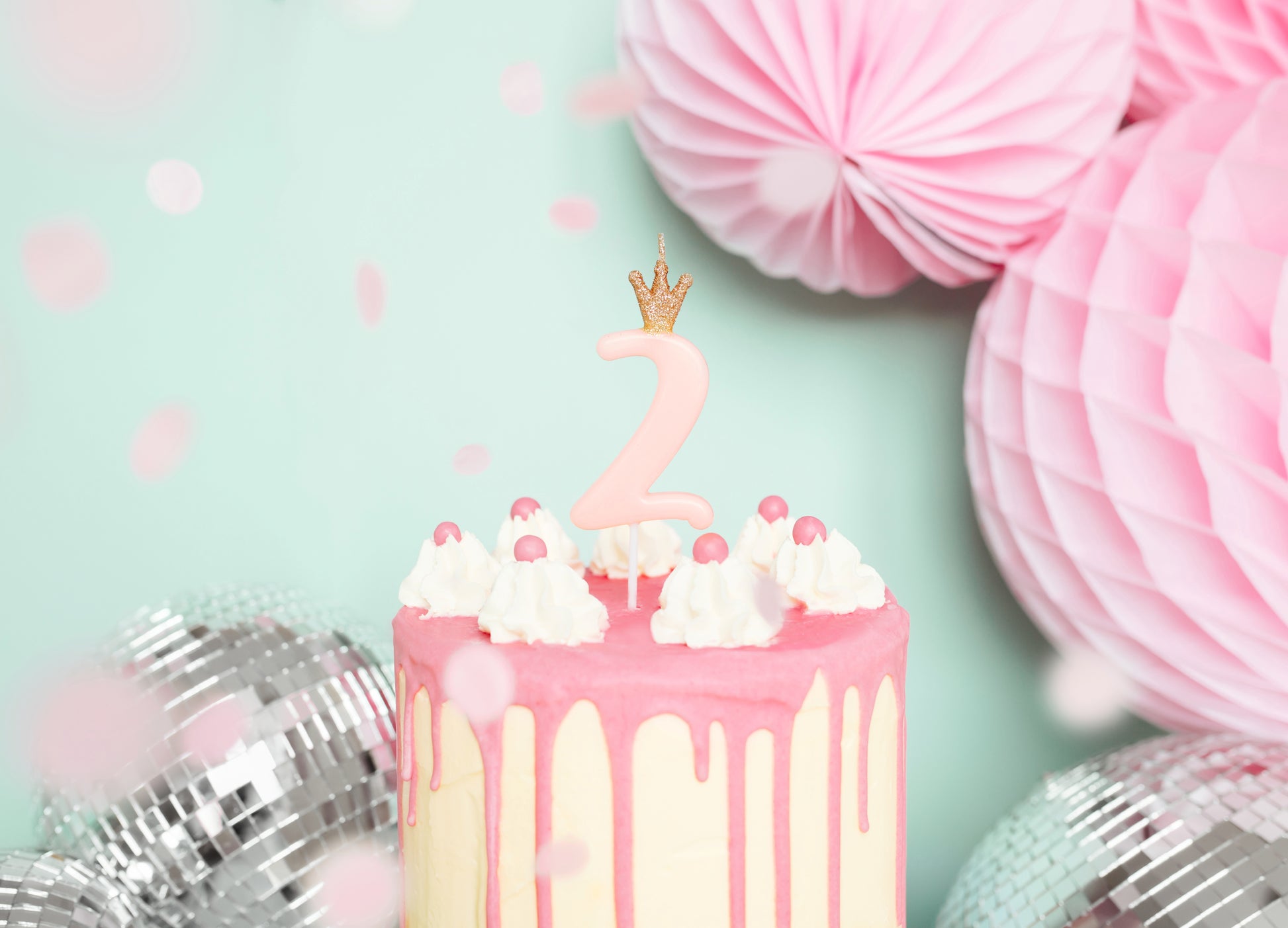 Pink Number 2 Candle with Gold Crown