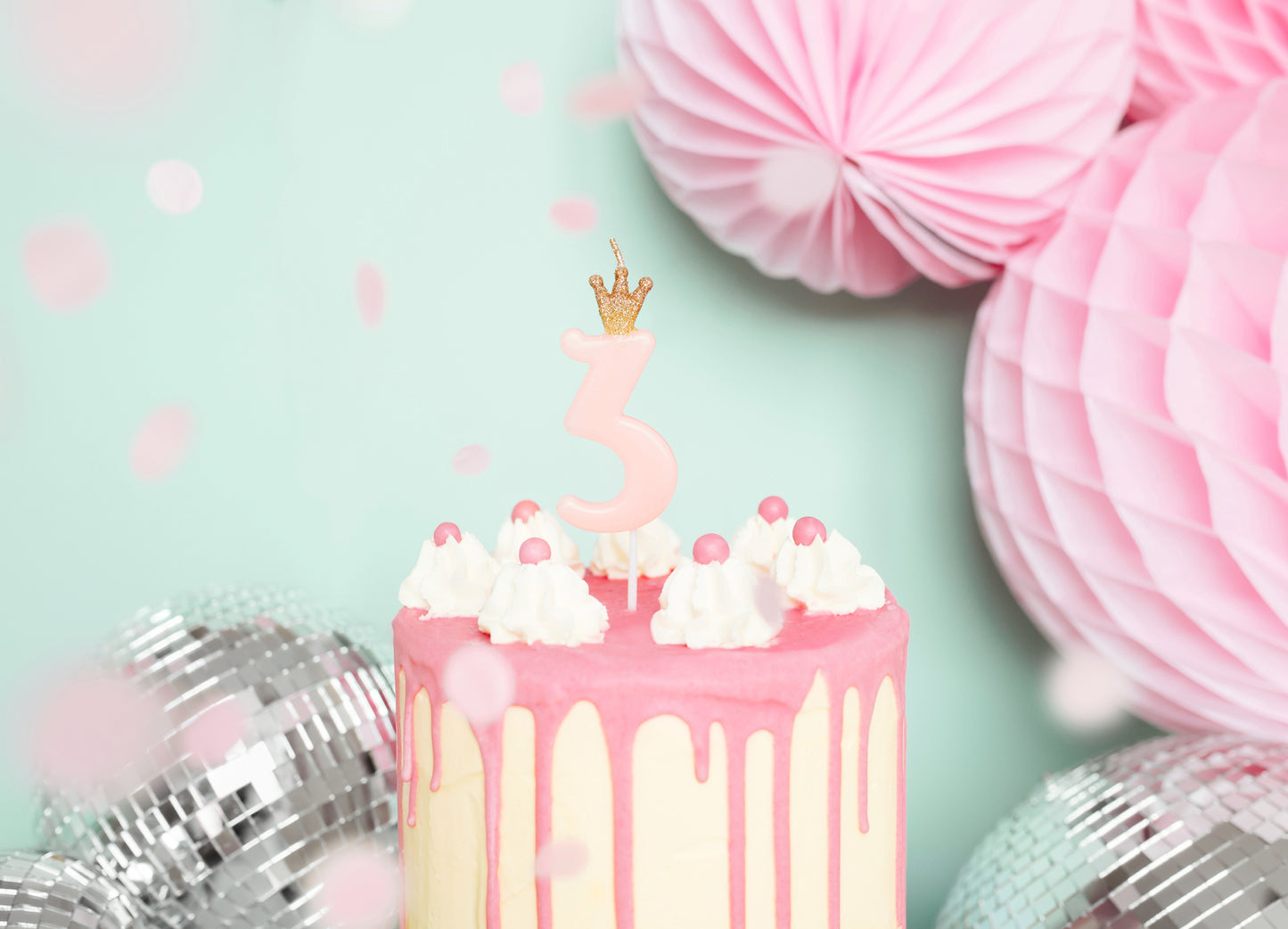Pink Number 3 Candle with Gold Crown