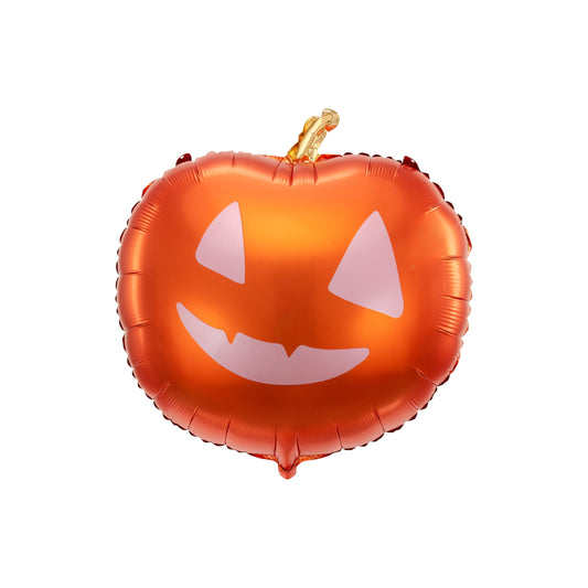 Orange balloon shaped like a jack-o'-lantern on a white background