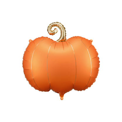 Orange pumpkin-shaped balloon with a gold stem on a white background