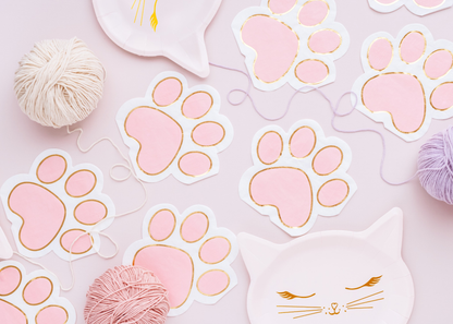 Cute napkins shaped like a pink paw print, perfect for animal-themed or kitty birthday parties.