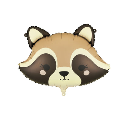 Balloon shaped like a raccoon face on a white background