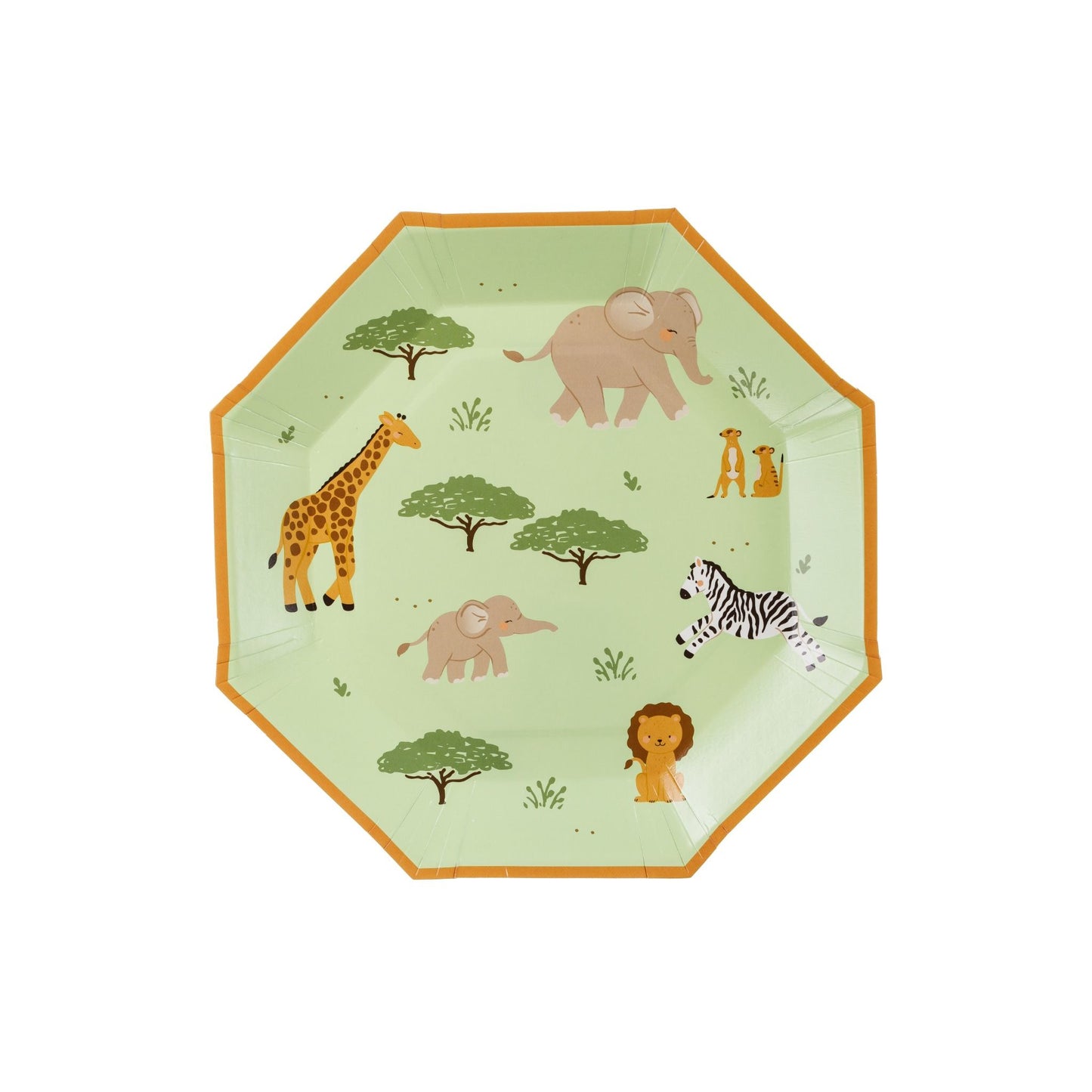 Children's plate with safari animal design on a white background