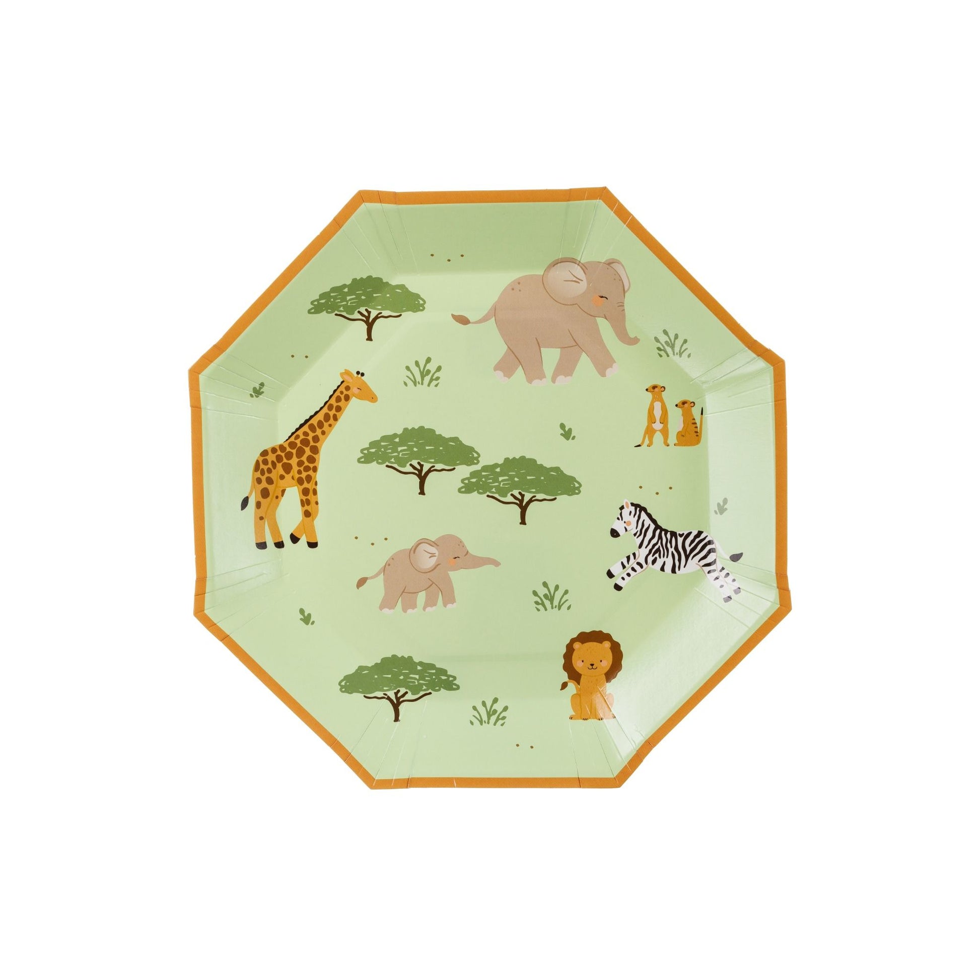 Children's plate with safari animal design on a white background