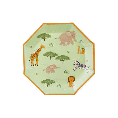 Children's plate with safari animal design on a white background