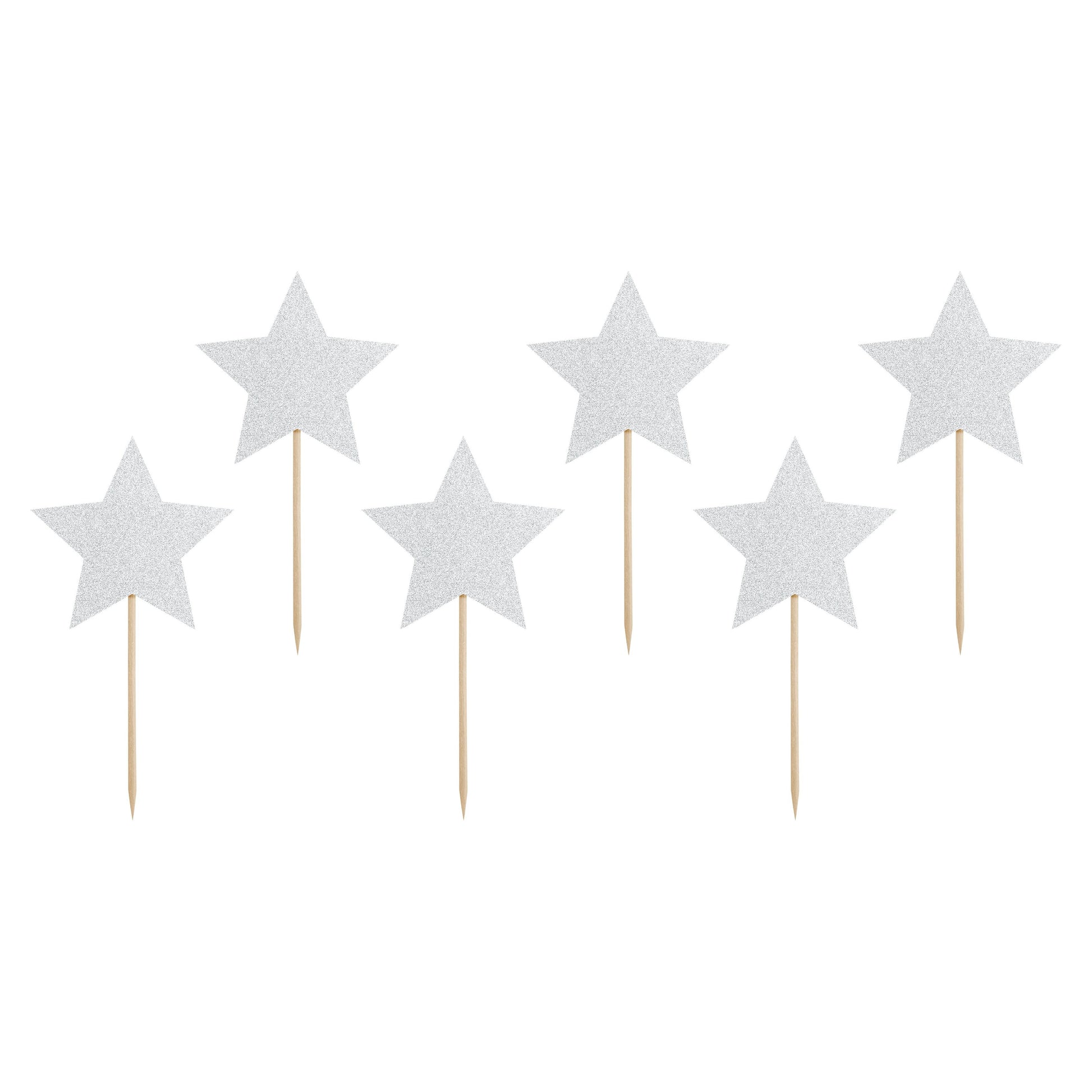 Silver Stars Cupcake Toppers