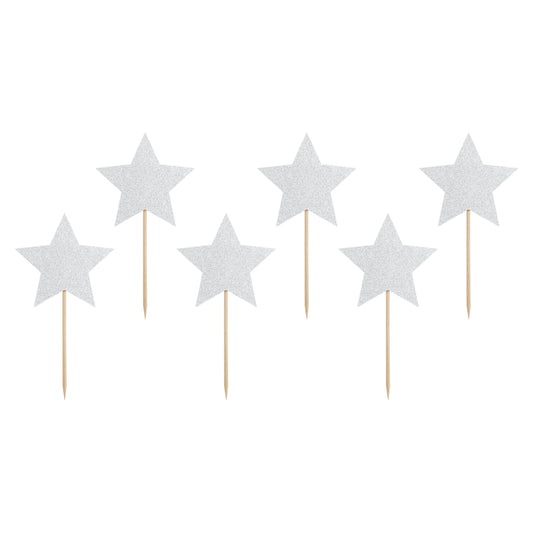 Silver Stars Cupcake Toppers