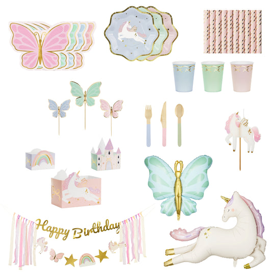 Small Unicorn Party Set with tableware, balloons, garland