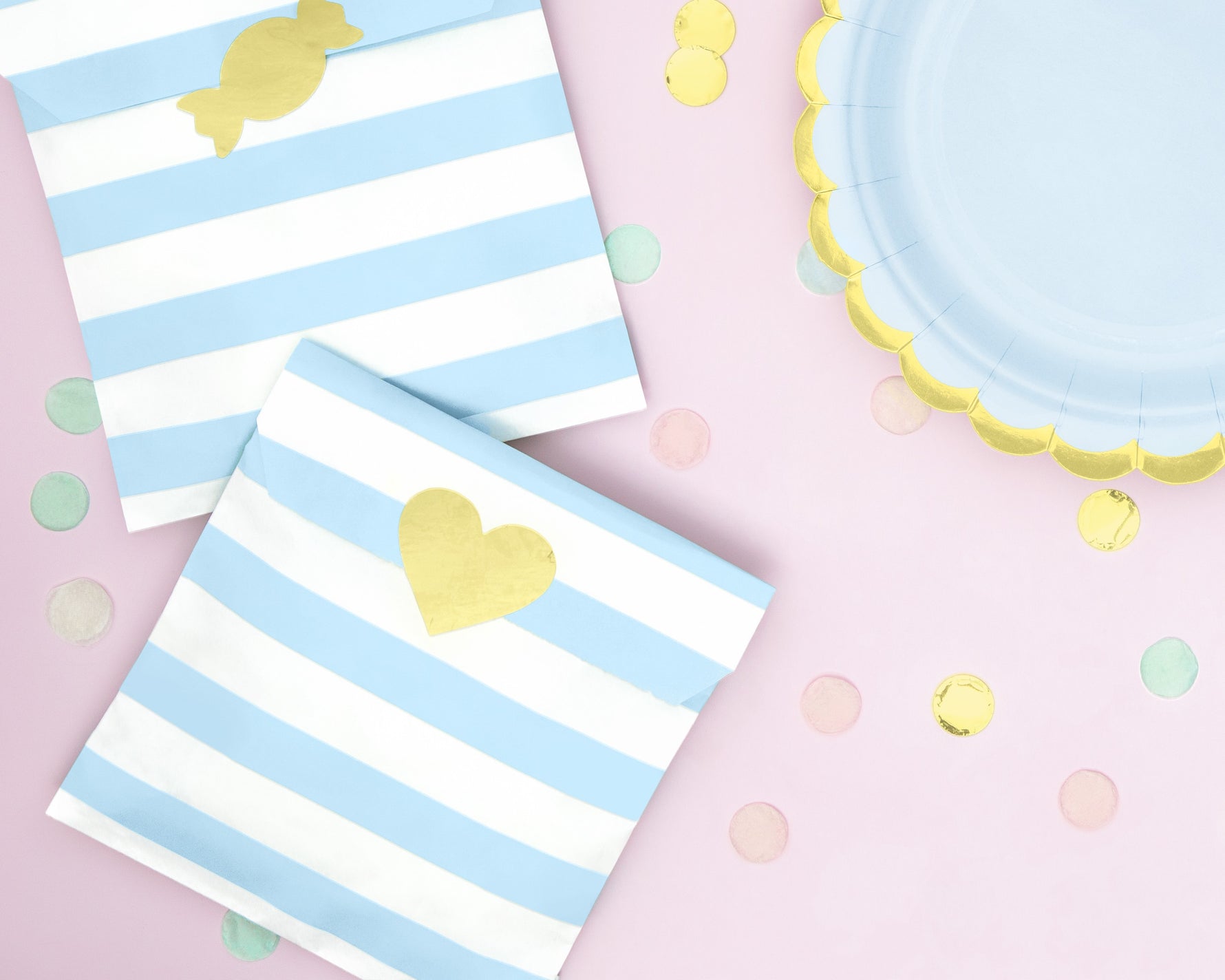 Blue and white striped napkins and blue paper plates